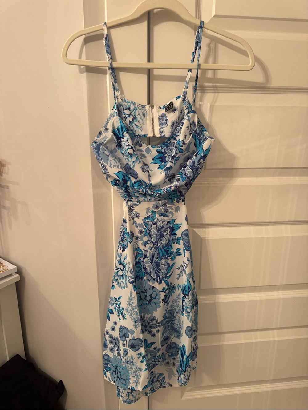 SHEIN White and Blue Floral Midi Dress